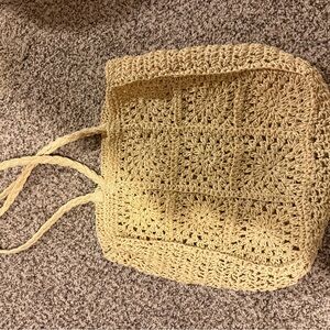 Hollister Crochet Woven Tote Bag in Light Beige